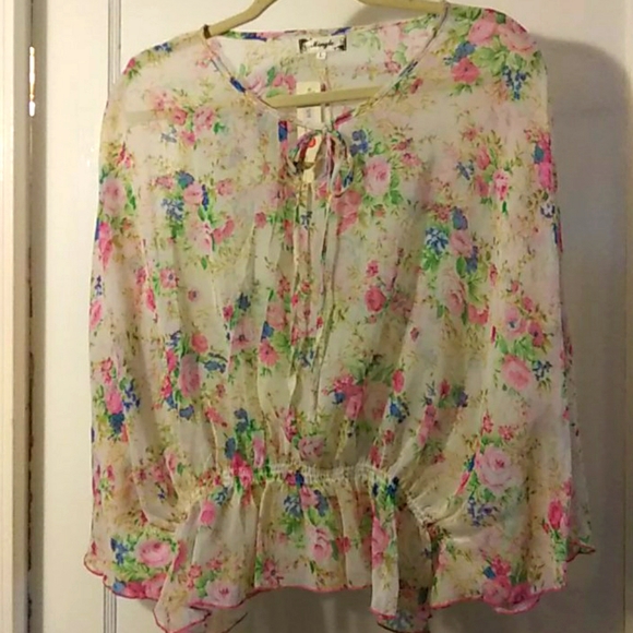 mingle Tops - Mingle floral Flow sleeve sheer top
